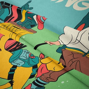 Gros plan macro de la tapisserie de camping montrant la texture douce et l'imprimé rétro