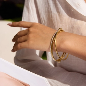 Three-layer 18K gold plated stainless steel bracelet with zircon inlay for women