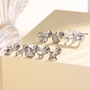 Titanium piercing jewelry set with silver stars moon and cz stud earrings collection