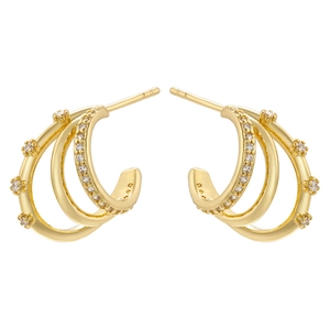 Elegant gold plated triple layer hoop earrings featuring sparkling white zircon stones