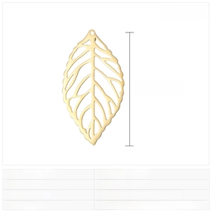 Detail of 45x25mm cutout leaf charm made of gold-plated stainless steel for DIY jewelry