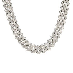 Luxurious 14mm silver iced out Cuban link chain necklace with sparkling rhinestones