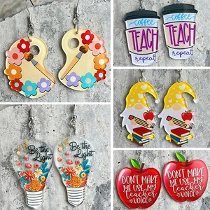 Boucles D'oreilles Enseignante Acrylique Pomme Crayon Livre Palette Ampoule Nouveauté École Bijoux Cadeau Éducateurs