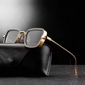 Retro Square Frame Sunglasses Aluminum Magnesium Alloy UV400 Protected Men Industrial Style Shades With Leather Case