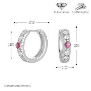 Detailed technical diagram showing S925 silver hoop earrings dimensions and weight