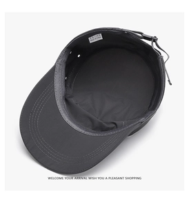 Close-up of dark grey quick-dry cadet cap interior showing neat seams and adjustable strap