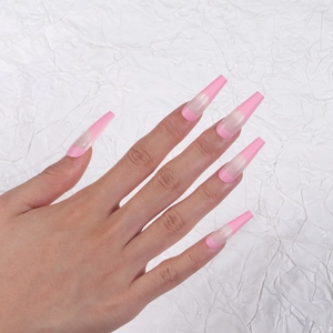 Bright Pink French Press On Nails Long Coffin Shape Glossy ABS Plastic Fake Nail Tips Salon Style For Women Girls