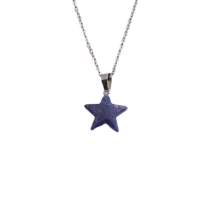 Minimalist silver chain necklace featuring a dark blue star-shaped stone pendant