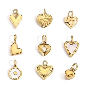 Various gold-plated stainless steel heart charms with different textures and designs