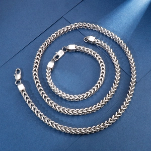 Ensemble chaîne de quille en acier inoxydable argenté incluant collier et bracelet