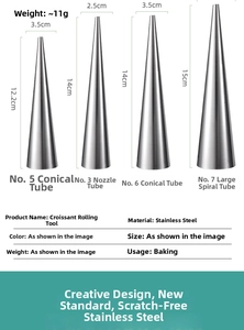Detailed size chart for stainless steel cream horn and croissant baking cone molds