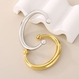 Bracelets joncs ouverts en C en acier inoxydable plaqué or 18k avec boules