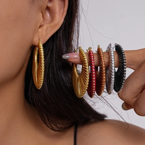 Bohemian geometric woven round hoop earrings in gold silver and colorful finishes