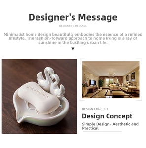 Detail view of heart-shaped ceramic swan soap dish with a pearlescent iridescent glaze finish