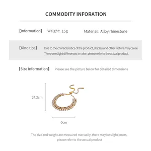 Guide des tailles du bracelet vintage en strass montrant la longueur de 24,2 cm et l'alliage