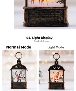 Christmas lantern detail showing vintage bronze finish and warm LED light comparison