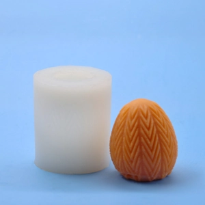 Silicone mold set for creating textured egg-shaped candles with woven pattern finish