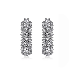 Luxurious wide hoop earrings with multi-row pave-set cubic zirconia in silver finish