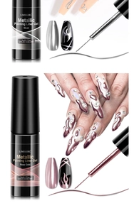 Detailed silver and rose gold metallic liner gel bottles with brush application effects