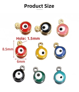 Macro detail of multi-colored Evil Eye charms with dimensions 8.5mm by 6mm for DIY jewelry