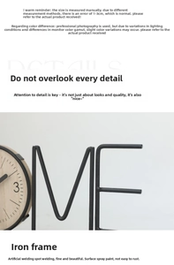 Detail of Nordic iron desktop clock with black metal frame and light wood grain dial