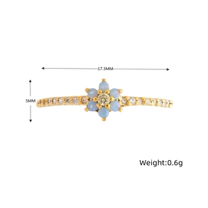 Blue flower ring details with 17.3mm inner diameter and 5mm motif height weighing 0.6g