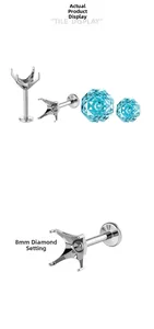 Macro detail of F136 titanium 8mm four-claw labret base with light blue gemstone insert