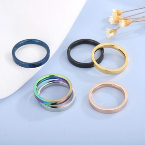 3mm polished stainless steel band rings set in multiple colors for men and women
