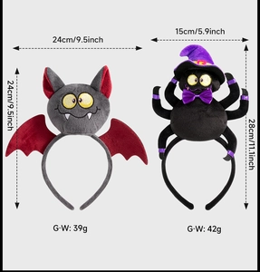 Detailed dimensions and weight of Halloween plush bat and spider wizard headbands