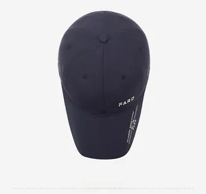 Top view of navy blue quick-dry baseball cap with white FARD sports letter printing