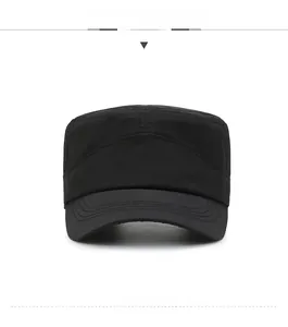 Front detail of black flat top cap featuring breathable side mesh and quick-dry fabric
