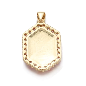 Detailed back view of a hexagonal gold-plated zircon pendant with a hollowed-out frame
