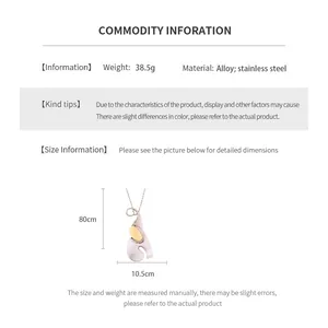 Detailed chart showing elephant pendant size 10.5cm and chain length 80cm specifications