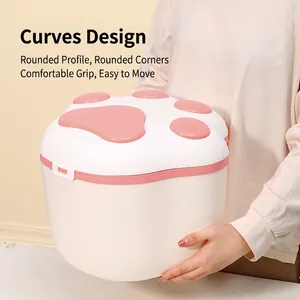 Large vacuum sealed pet food container with cute pink cat paw lid design for dogs and cats