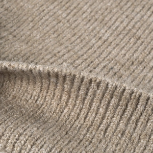 Oatmeal wool knit beanie with thick rib-knit texture and warm double fold design