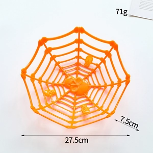Orange Halloween spider web fruit bowl with skull design for festive party decor