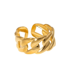 Polished gold Cuban link chain open ring made of durable stainless steel for men and women