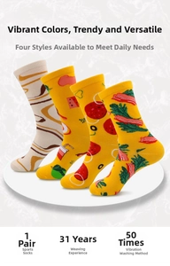 Set of four cotton mid-calf socks with creative pizza and bacon food pattern designs
