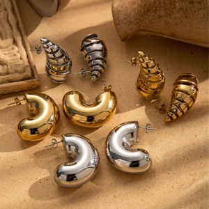 Stainless Steel Chunky C-Shape Hoop Earrings Twisted Spiral Teardrop High Polish Fashion Jewelry For Women