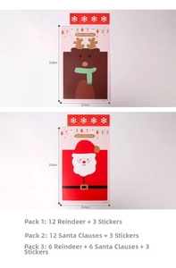 Detailed view of Santa and Reindeer Christmas treat bags with festive snowflake stickers