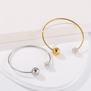 Bracelet Jonc Ouvert En Acier Inoxydable Avec Boule Strass Forme C Bijoux Élégants Pour Femmes