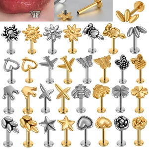 Bijoux Piercing Labret En Acier Inoxydable Papillon Cœur Étoile Cartilage Oreille Dos Plat Filetage Interne Or Argent Mode Unisexe