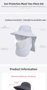 Outdoor sun hat with 12cm wide brim, 10cm depth, and adjustable 55-60cm mesh crown