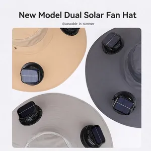 Chapeau de soleil à large bord avec double ventilateur solaire pour randonnée