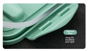 Close-up of the mint green lunch box lid showing the leak-proof silicone seal ring