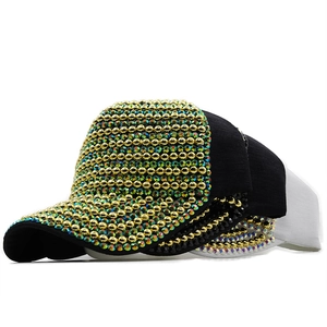 Fashionable baseball cap with pearls and rhinestones shown in multiple color combinations