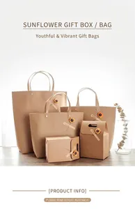 Detailed set of vintage kraft paper gift bags and boxes with sunflower decorations