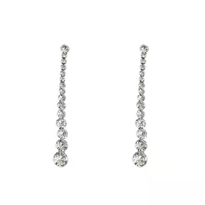 Luxurious silver drop earrings with graduated clear rhinestones in a vertical design