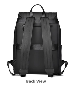 Detailed back view of business laptop backpack featuring padded straps and anti-theft pocket