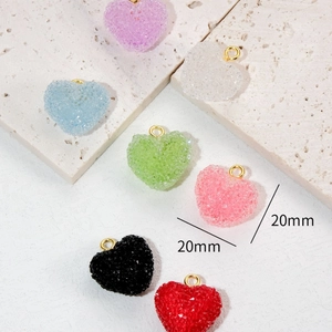 Colorful 20mm frosted heart pendants with gold rings for DIY jewelry making